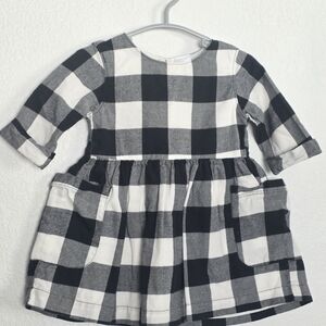 Toddler Black and White Buffalo Plaid Cotton Dress With Pockets